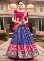 Tussar Silk Blue Traditional Wear Foil Printed Lehenga Choli